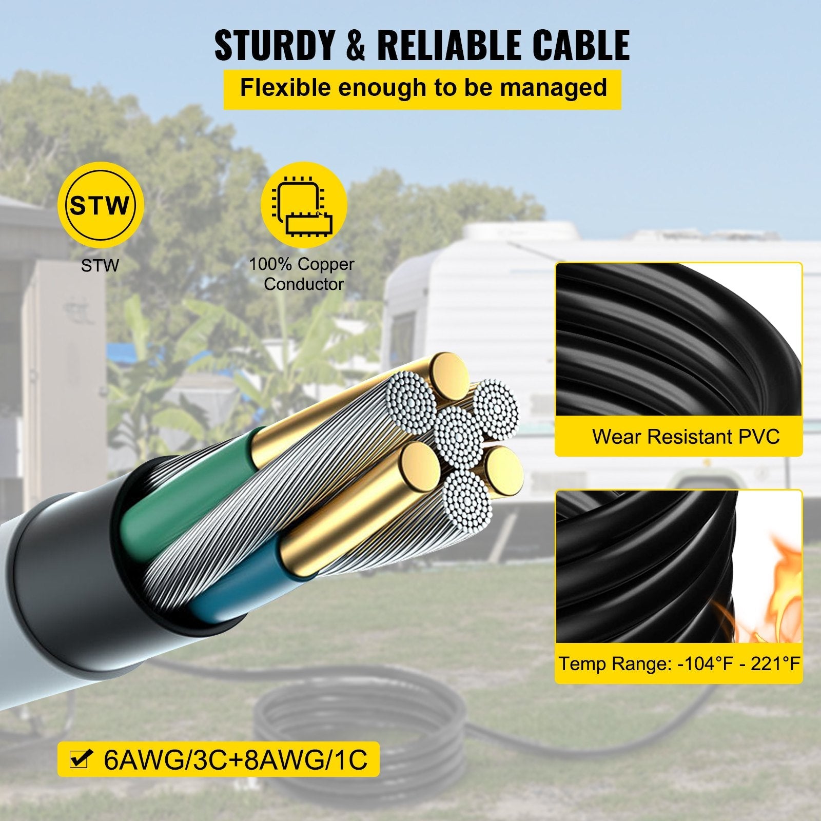 VEVOR 30FT Generator Power Cord 50A 125/250V 14-50P to CS6364 Locking Connector 