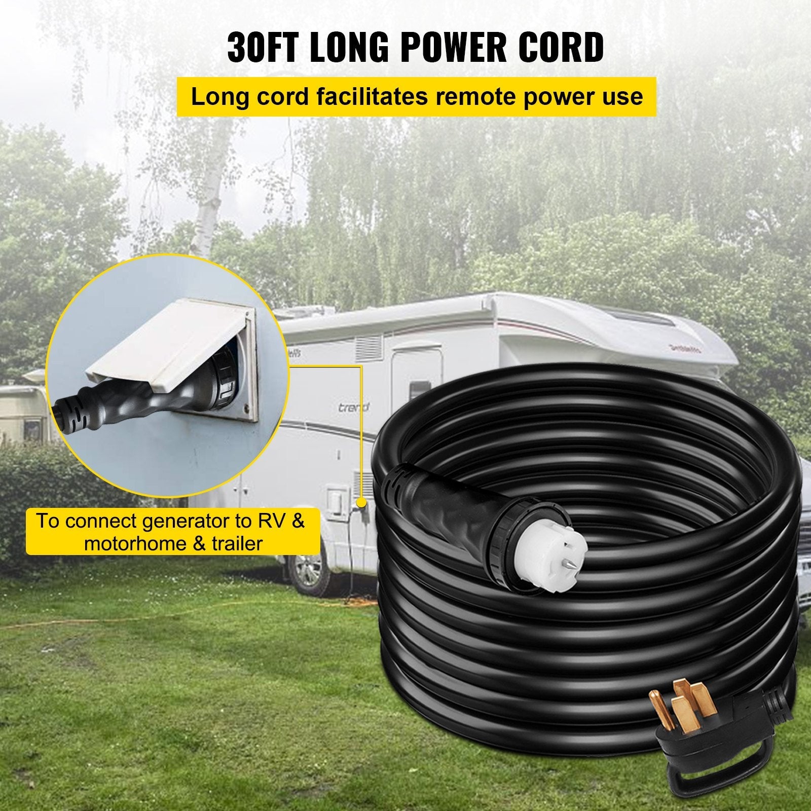 VEVOR 30FT Generator Power Cord 50A 125/250V 14-50P to CS6364 Locking Connector 