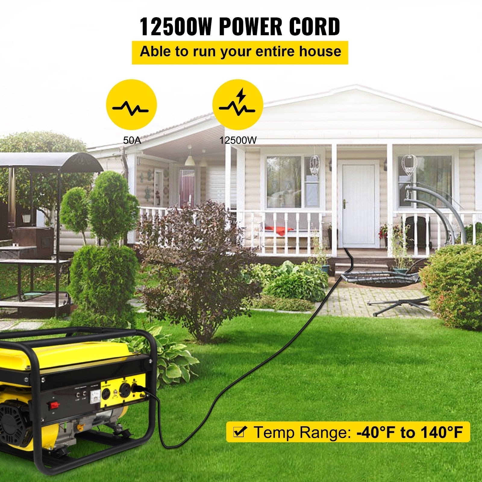 40' 50A RV Camp Power Cord Generator Cord 6/3 + 8/1 AWG NEMA 14-50P to Bare Wire 
