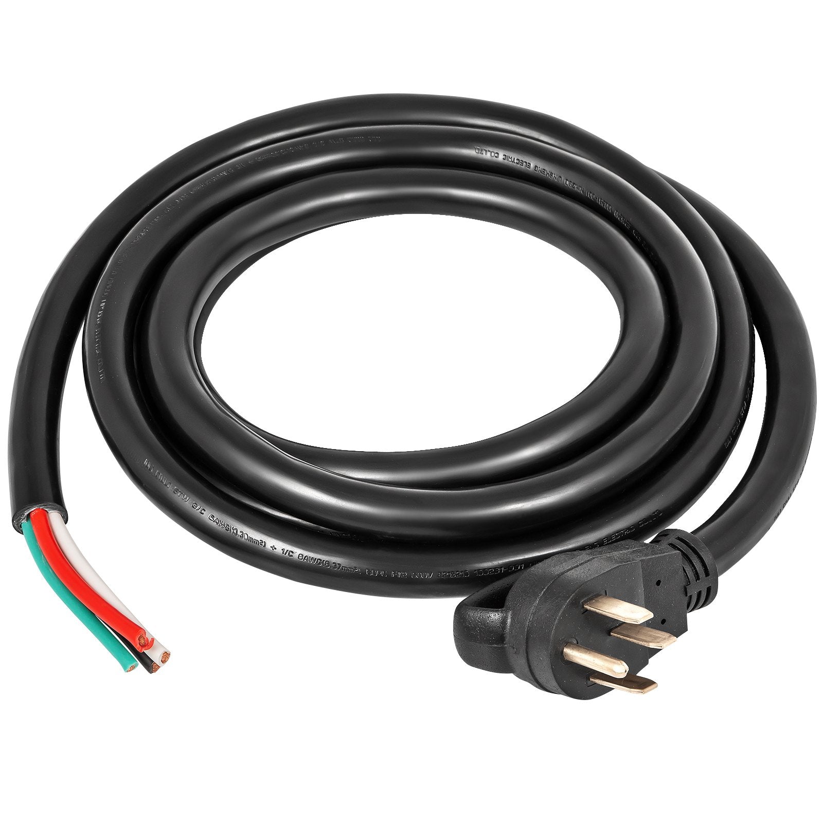 40' 50A RV Camp Power Cord Generator Cord 6/3 + 8/1 AWG NEMA 14-50P to Bare Wire 