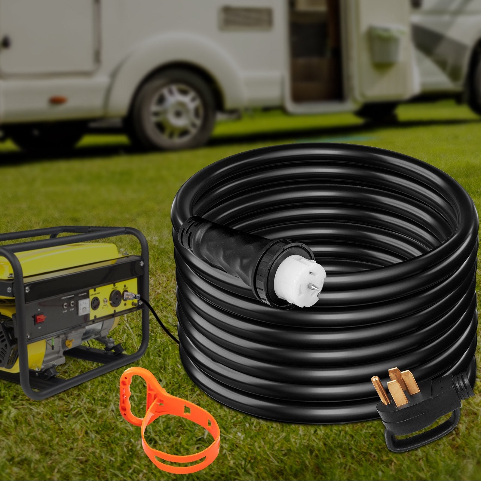 VEVOR 75Ft 50 Amp Generator Extension Cord 6AWG/3C+8AWG/1C Generator Cord 125V 250V Generator Power Cord N14-50P & SS2-50R & CS6364 Twist Lock Connectors 