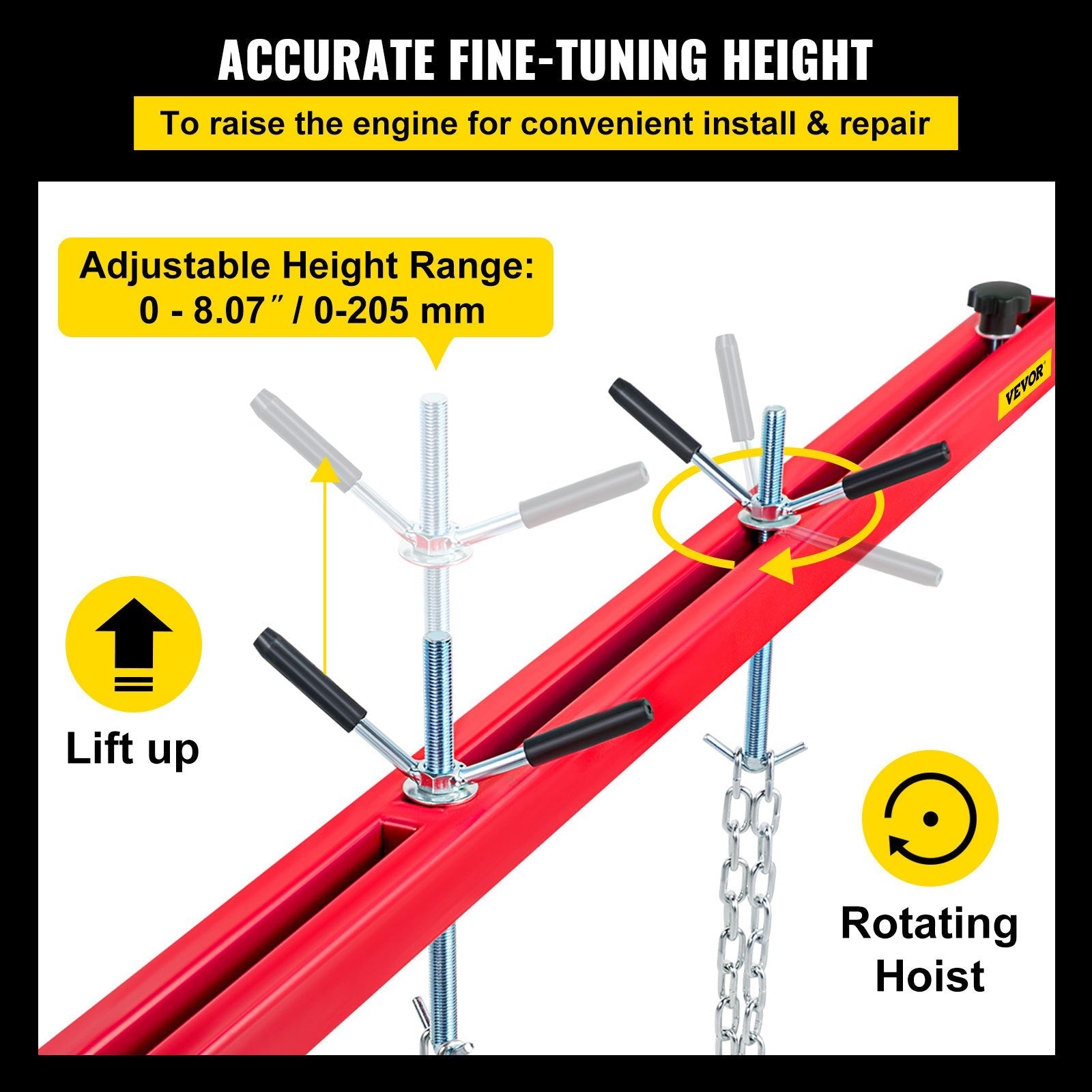 VEVOR Engine Support Bar 1100 Lbs Capacity Engine Transverse Bar Engine Hoist 2 Point Lift Holder Hoist Dual Hooks, Engine Hoist Keeps Engine Stable for Home Garages & Auto Repair Shop 