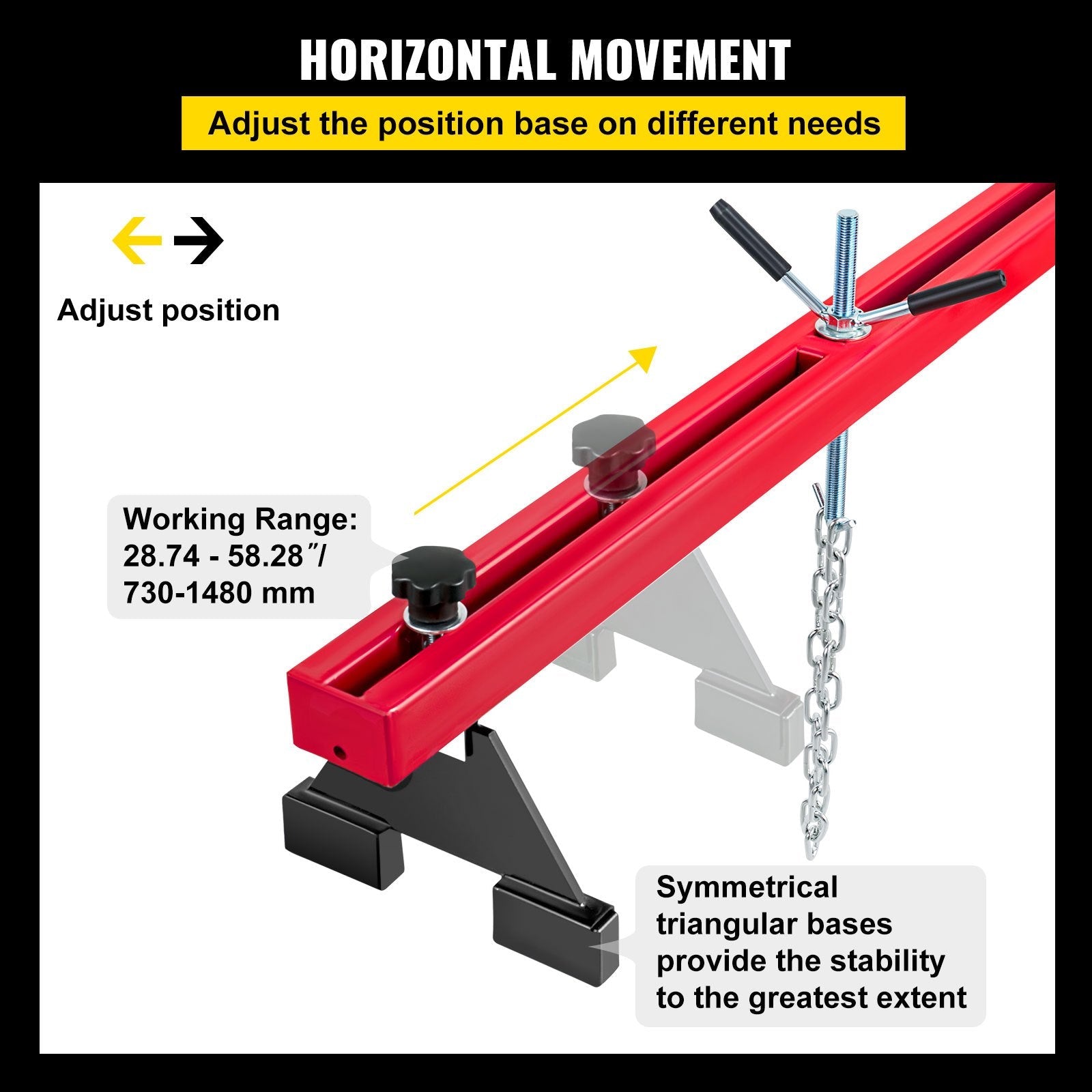 VEVOR Engine Support Bar 1100 Lbs Capacity Engine Transverse Bar Engine Hoist 2 Point Lift Holder Hoist Dual Hooks, Engine Hoist Keeps Engine Stable for Home Garages & Auto Repair Shop 