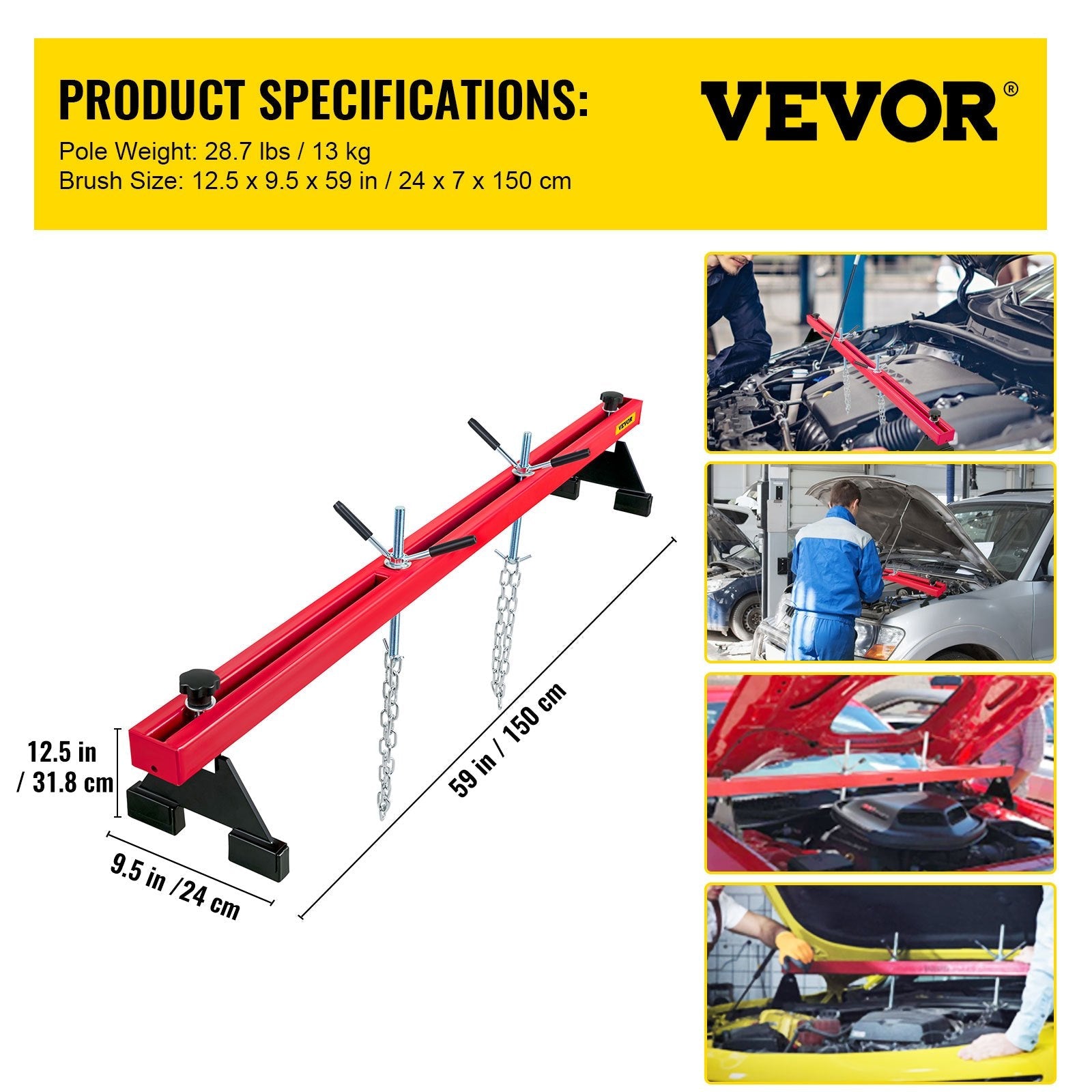 VEVOR Engine Support Bar 1100 Lbs Capacity Engine Transverse Bar Engine Hoist 2 Point Lift Holder Hoist Dual Hooks, Engine Hoist Keeps Engine Stable for Home Garages & Auto Repair Shop 