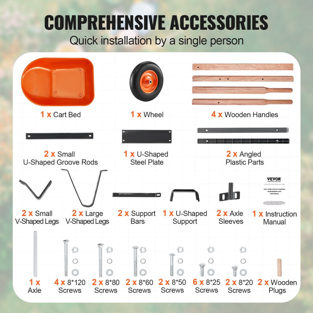 VEVOR Wheelbarrow Cart One Wheel 6 Cu Ft Garden Dump Cart 330 lbs Utility Cart 