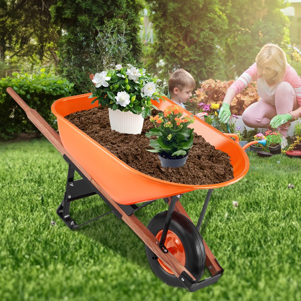 VEVOR Wheelbarrow Cart One Wheel 6 Cu Ft Garden Dump Cart 330 lbs Utility Cart 