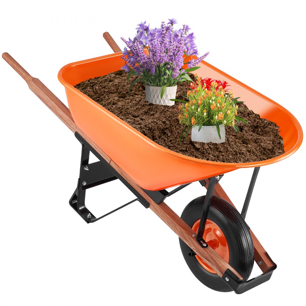 VEVOR Wheelbarrow Cart One Wheel 6 Cu Ft Garden Dump Cart 330 lbs Utility Cart 