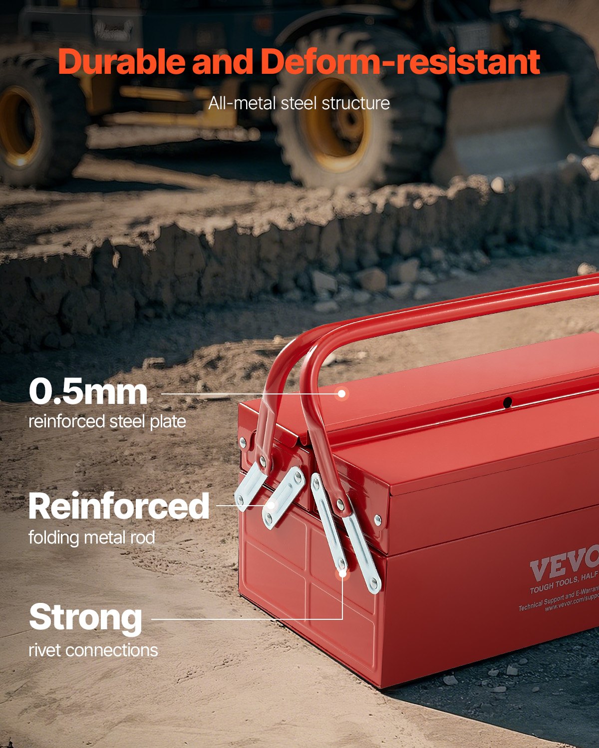 VEVOR Tool Box 14-inch 2-Tier 3-Tray Folding Cantilever Toolbox with Handle 
