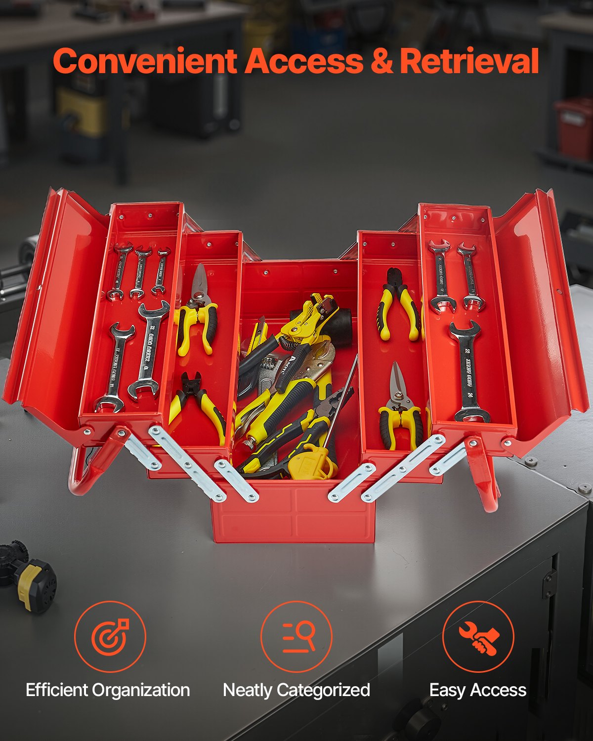VEVOR Tool Box 18-inch 3-Tier 5-Tray Folding Cantilever Toolbox with Handle 