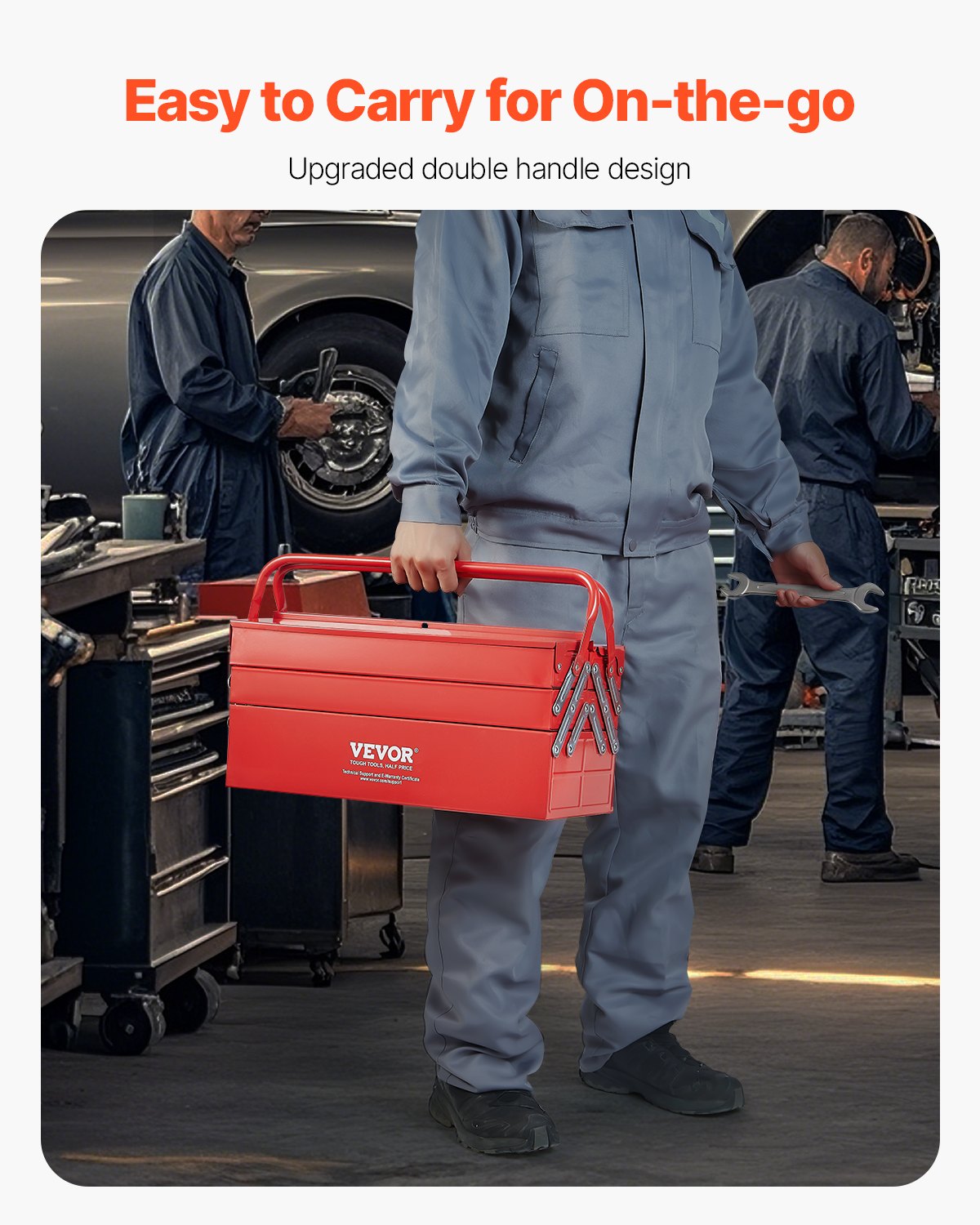 VEVOR Tool Box 18-inch 3-Tier 5-Tray Folding Cantilever Toolbox with Handle 