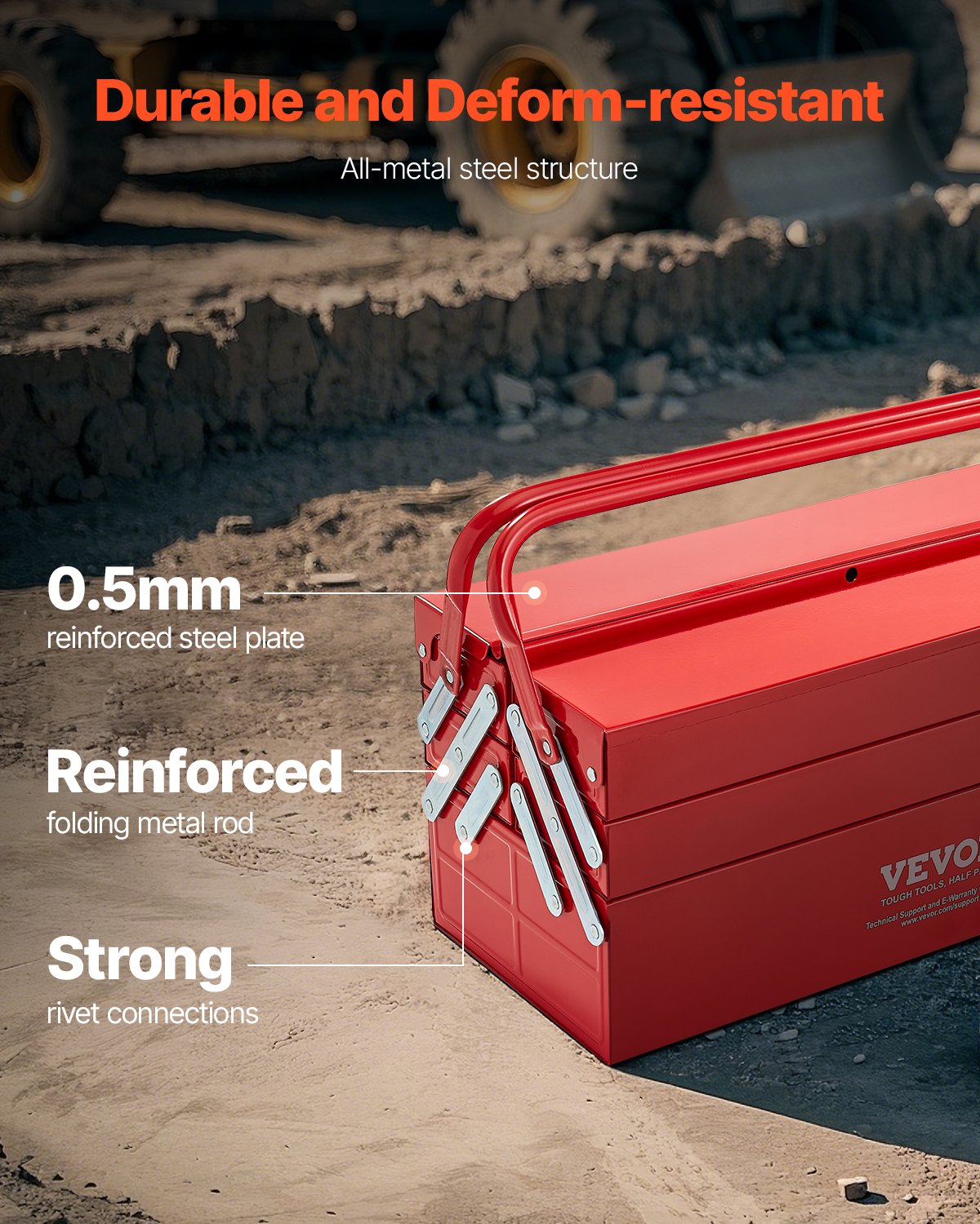 VEVOR Tool Box 18-inch 3-Tier 5-Tray Folding Cantilever Toolbox with Handle 