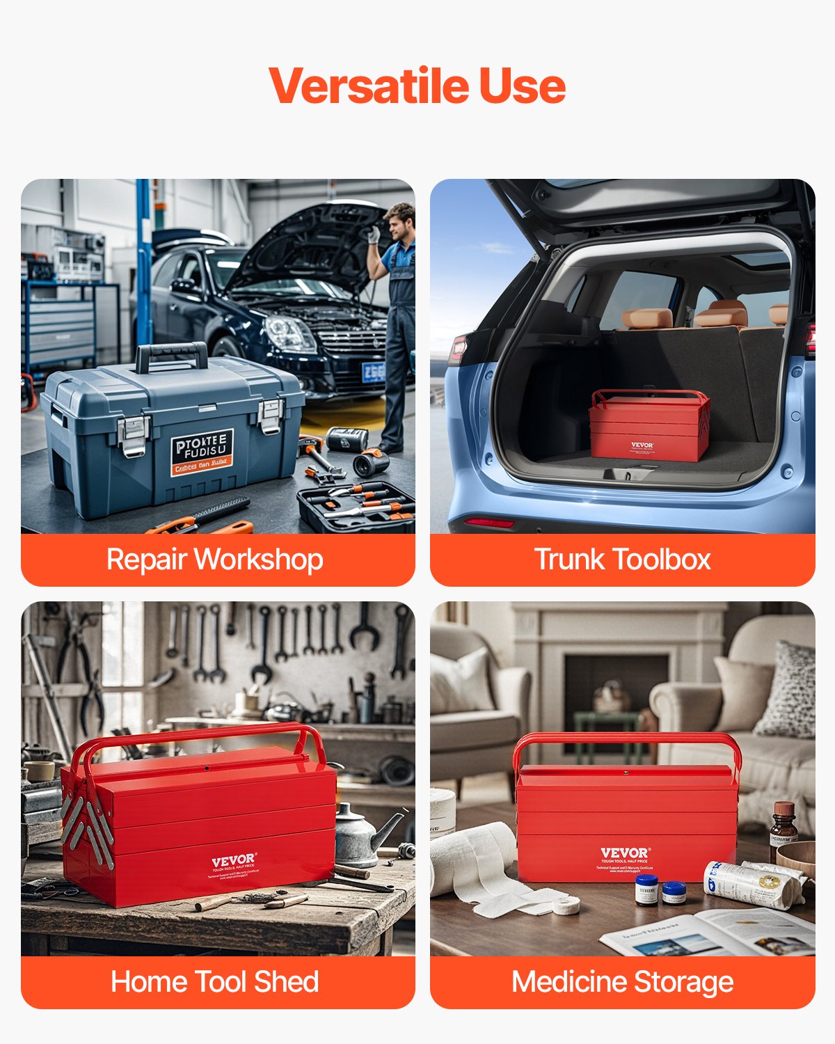 VEVOR Tool Box 18-inch 3-Tier 5-Tray Folding Cantilever Toolbox with Handle 