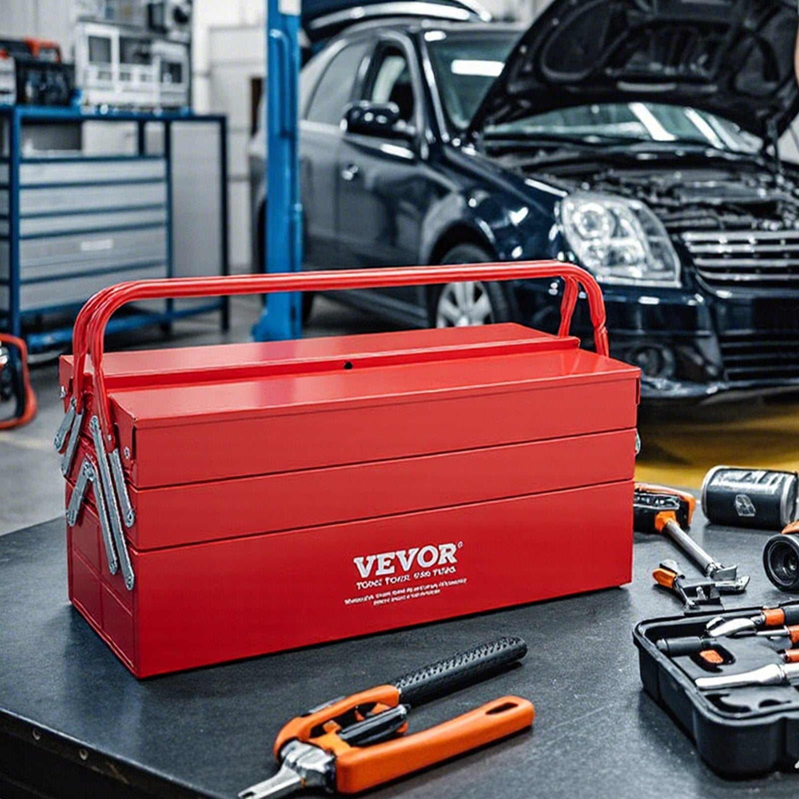 VEVOR Tool Box 18-inch 3-Tier 5-Tray Folding Cantilever Toolbox with Handle 