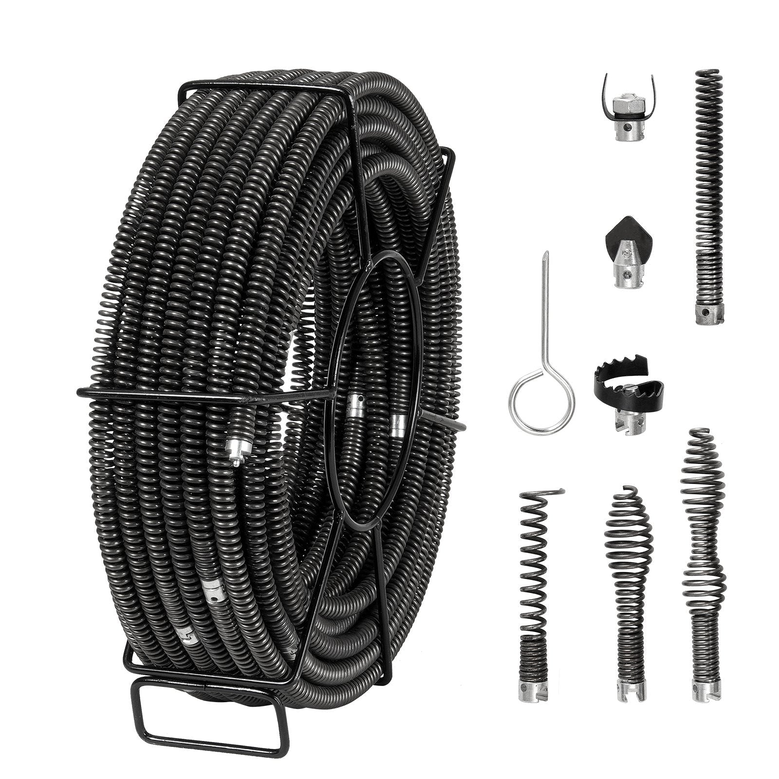 VEVOR Sectional Drain Cleaning Cable 100FTx5/8In & 7 Cutters for 0.8"-3.9" Pipes 