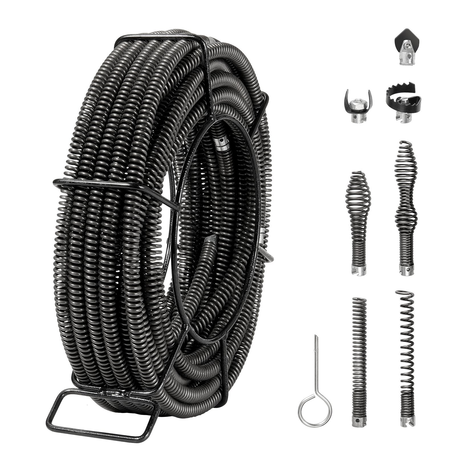 VEVOR Drain Cleaning Cable 66 FT x 5/8 Inch, Professional Sectional Drain Cleaner Cable with 7 Cutters for 0.8" to 3.9" Pipes, Hollow Core Sewer Drain Auger Cable for Sink, Floor Drain, Toilet 
