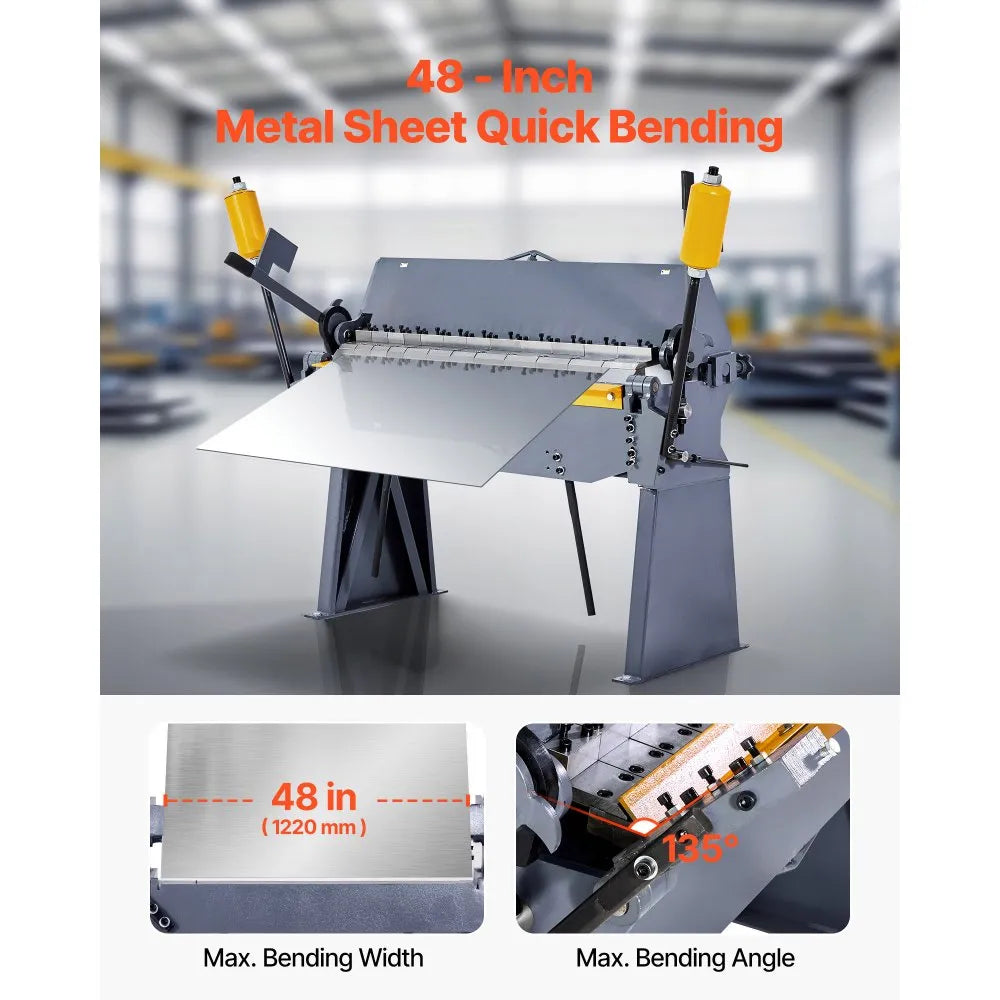 Box and Pan Brake 48" Sheet Metal Bending Machine | 12-Gauge Capacity | 0°–135° Adjustable