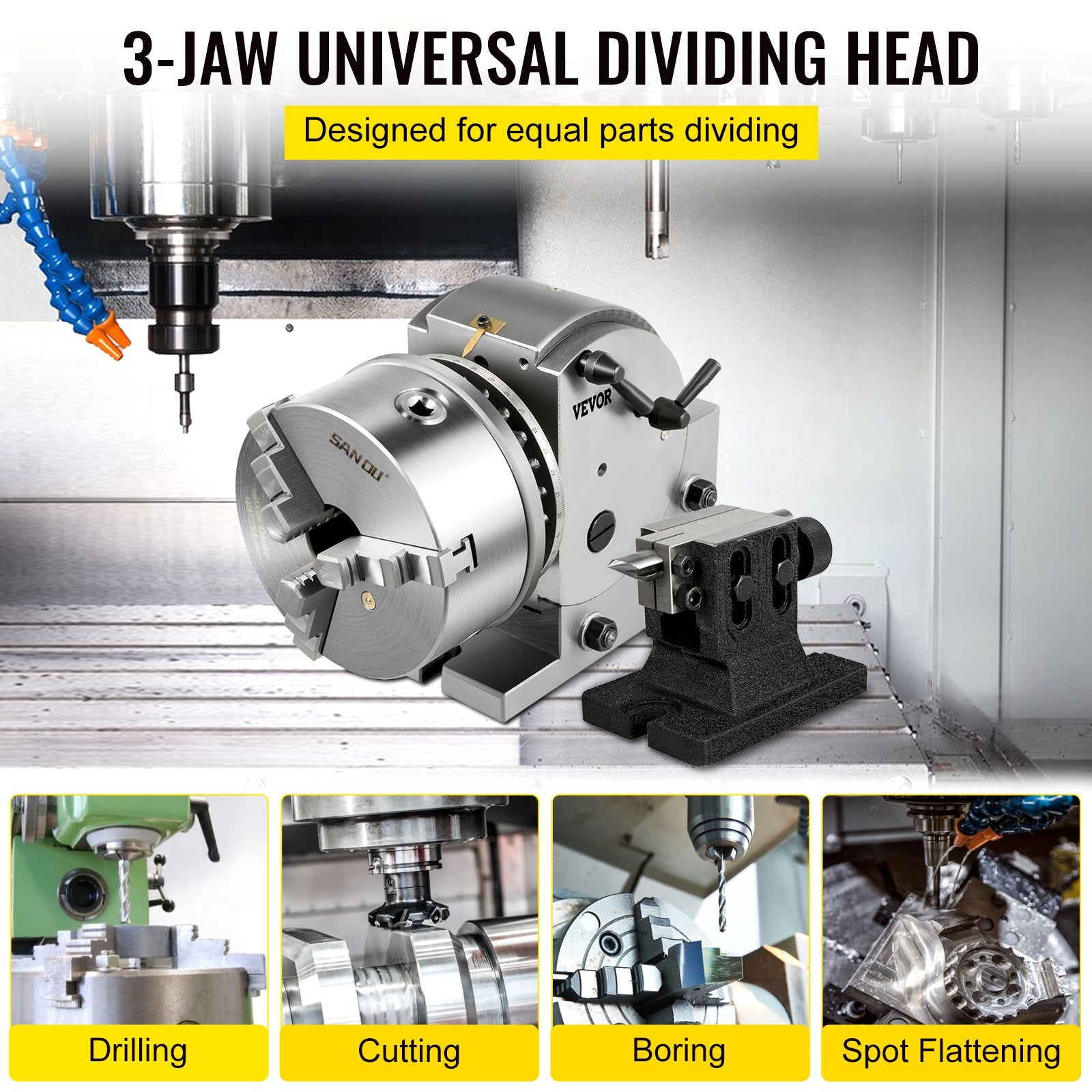 VEVOR Dividing Head BS-1 Dividing Head Set 6" 3-jaw Chuck Semi Universal Milling Set with 6" Chuck+Tailstock+Dividing Plates for Milling Grinding Drilling Machine 
