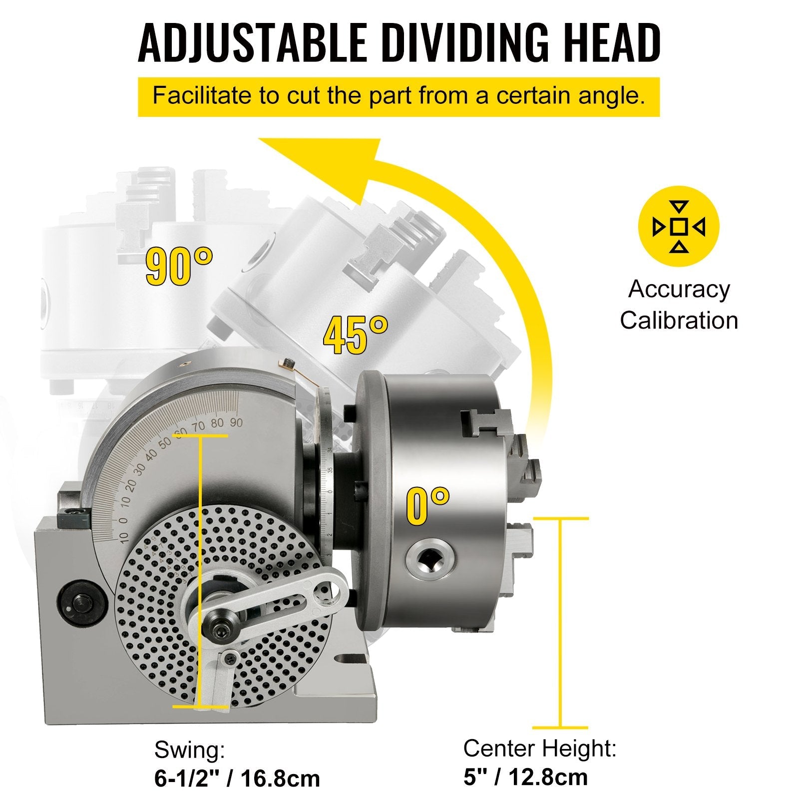 VEVOR Dividing Head BS-1 Dividing Head Set 6" 3-jaw Chuck Semi Universal Milling Set with 6" Chuck+Tailstock+Dividing Plates for Milling Grinding Drilling Machine 