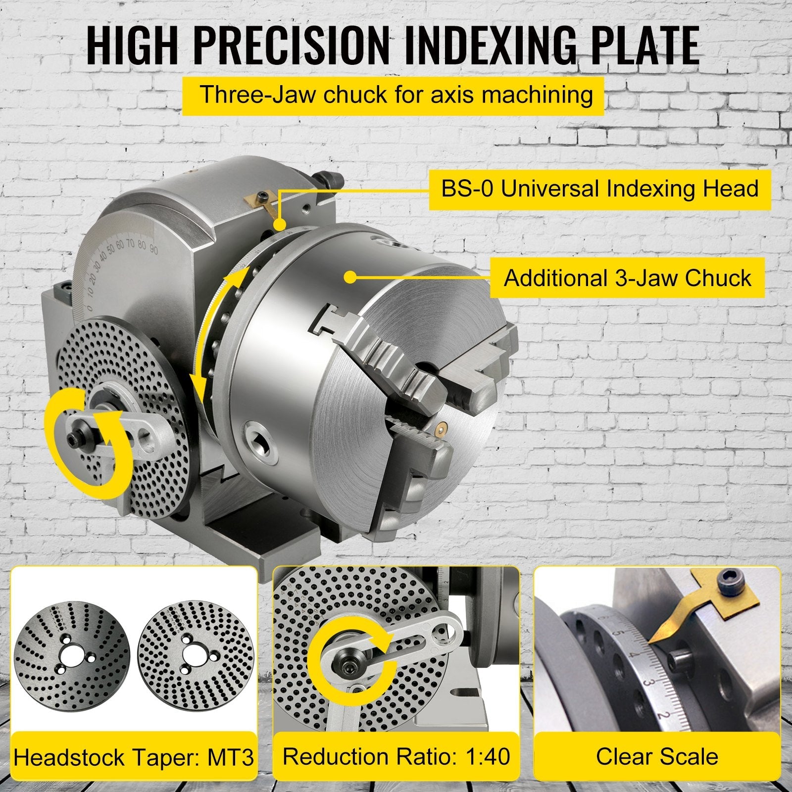 VEVOR Dividing Head BS-1 Dividing Head Set 6" 3-jaw Chuck Semi Universal Milling Set with 6" Chuck+Tailstock+Dividing Plates for Milling Grinding Drilling Machine 