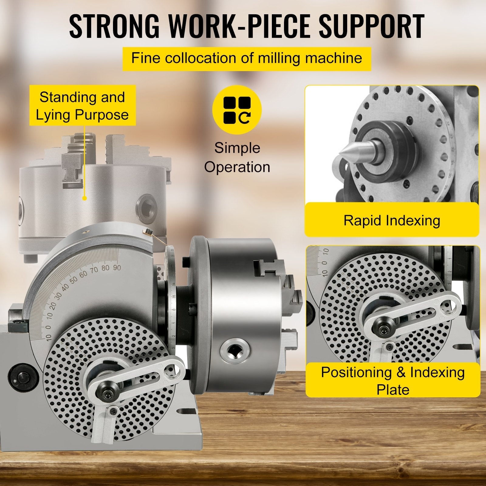 VEVOR Dividing Head BS-1 Dividing Head Set 6" 3-jaw Chuck Semi Universal Milling Set with 6" Chuck+Tailstock+Dividing Plates for Milling Grinding Drilling Machine 
