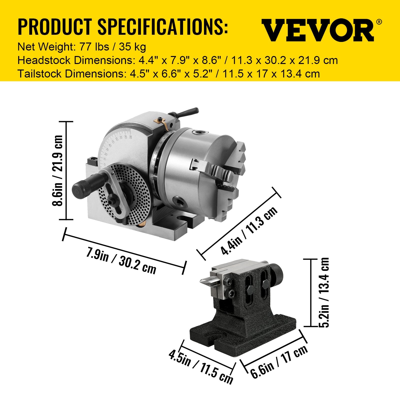 VEVOR Dividing Head BS-1 Dividing Head Set 6" 3-jaw Chuck Semi Universal Milling Set with 6" Chuck+Tailstock+Dividing Plates for Milling Grinding Drilling Machine 