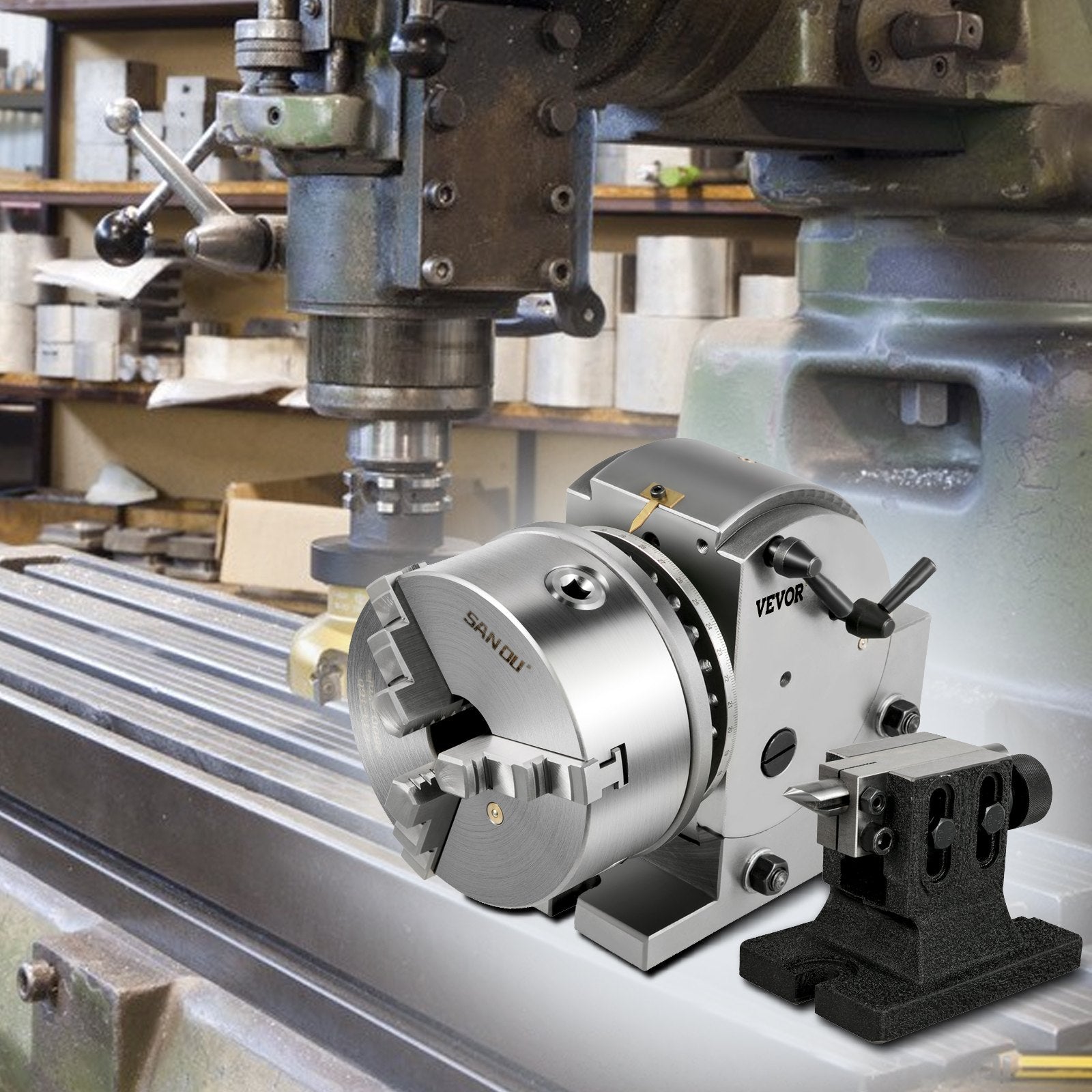 VEVOR Dividing Head BS-1 Dividing Head Set 6" 3-jaw Chuck Semi Universal Milling Set with 6" Chuck+Tailstock+Dividing Plates for Milling Grinding Drilling Machine 