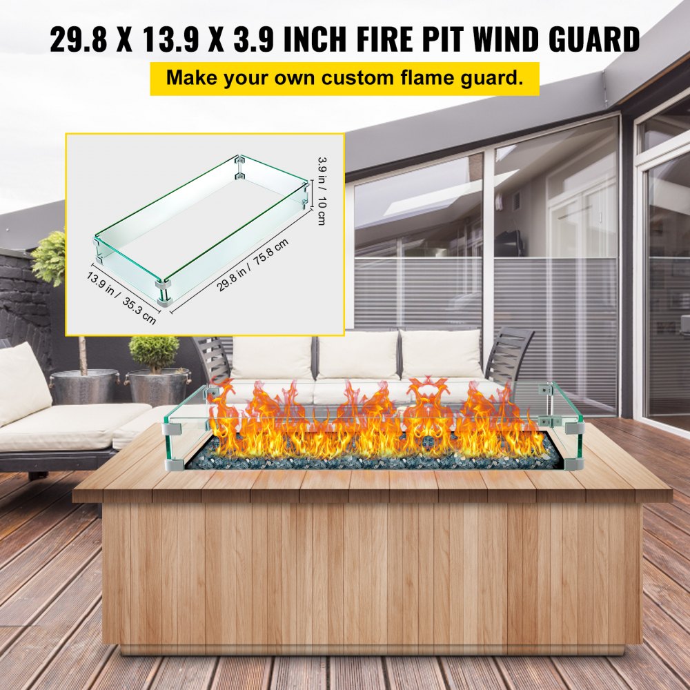 VEVOR Fire Pit Wind Guard Fire Pit Tempered Glass Wind Guard Fence (29.5 x 13.6 x 4 Inch) 