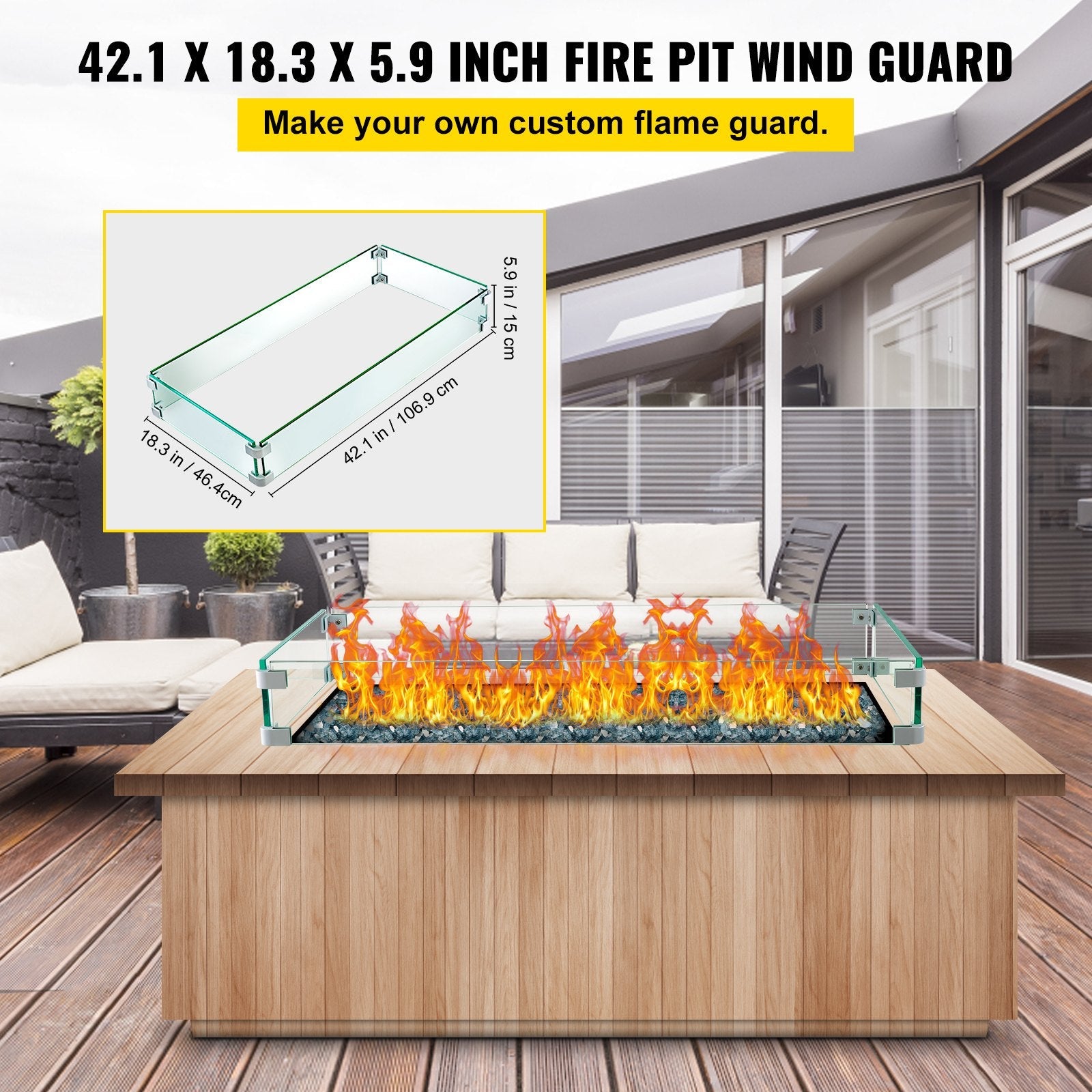 Fire Table Tempered Glass Wind Guard Fence 41.8" x 18" x 6" 