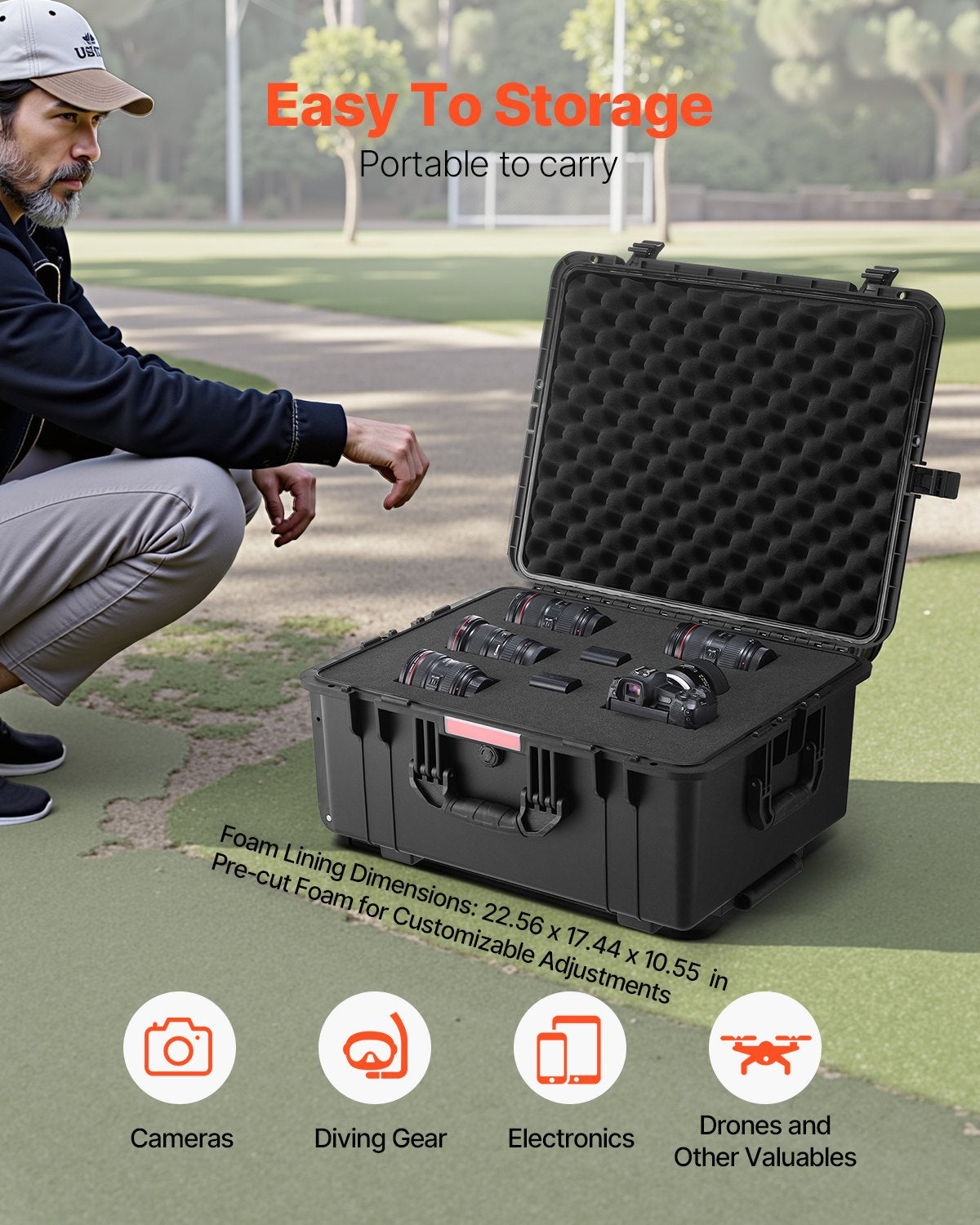 VEVOR 3.5 Cu.ft Weatherproof Hard Case Rolling Wheels & Retractable Handle Black 