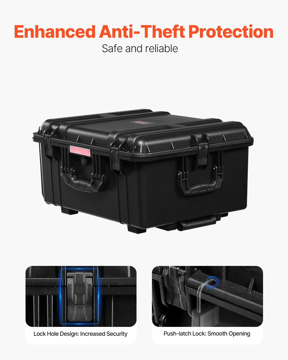VEVOR 3.5 Cu.ft Weatherproof Hard Case Rolling Wheels & Retractable Handle Black 