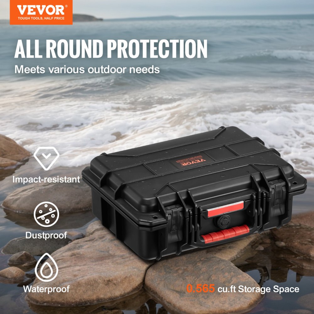 VEVOR 0.56 Cu.ft Weatherproof Hard Case with Handle Clips Padlock Holes PU Foam 