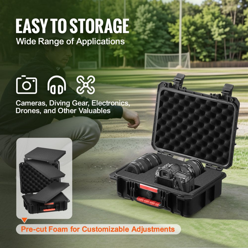 VEVOR 0.56 Cu.ft Weatherproof Hard Case with Handle Clips Padlock Holes PU Foam 