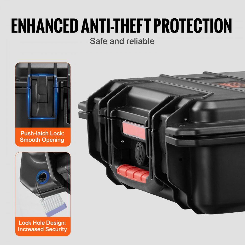 VEVOR 0.56 Cu.ft Weatherproof Hard Case with Handle Clips Padlock Holes PU Foam 