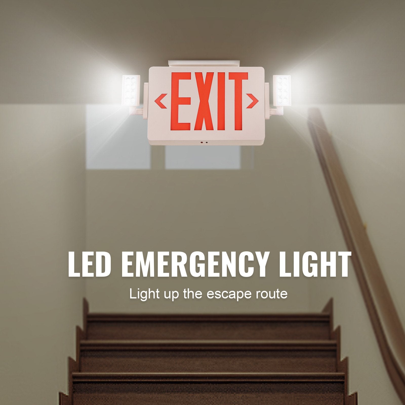 VEVOR LED Exit Sign with Emergency Lights, Two Heads Emergency Exit Light with Battery Backup, Combo Red Letter Fire Exit Lighting, Commercial Exit Signs for Business, White Tested to UL Standards 