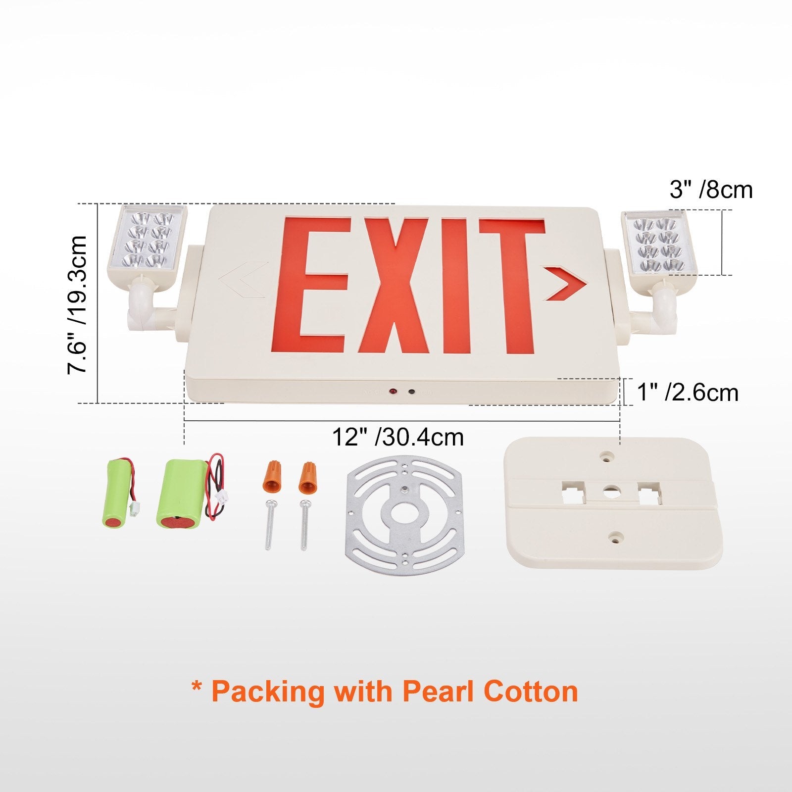 VEVOR LED Exit Sign with Emergency Lights, Two Heads Emergency Exit Light with Battery Backup, Combo Red Letter Fire Exit Lighting, Commercial Exit Signs for Business, White Tested to UL Standards 