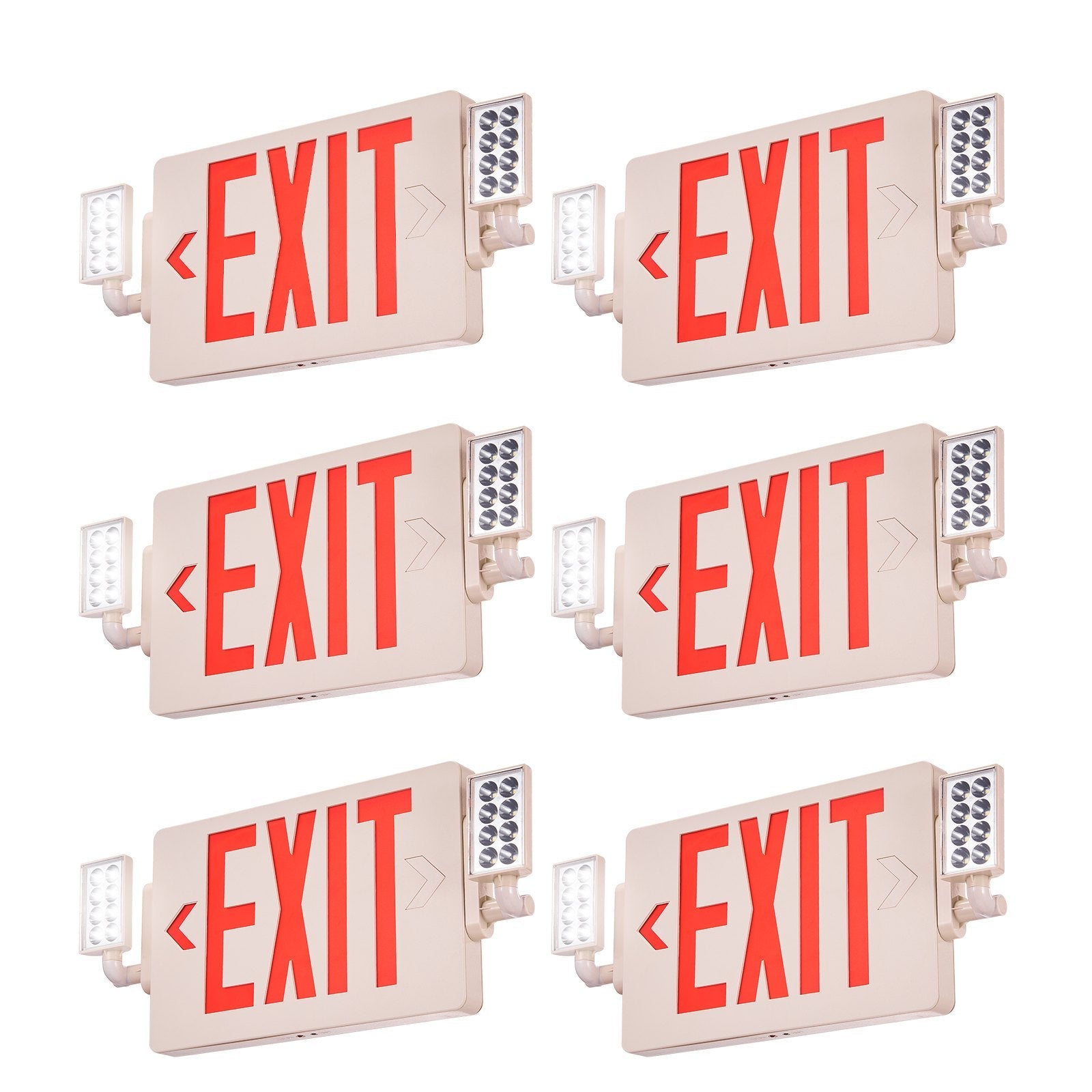 VEVOR LED Exit Sign with Emergency Lights, Two Heads Emergency Exit Light with Battery Backup, Combo Red Letter Fire Exit Lighting, Commercial Exit Signs for Business, White Tested to UL Standards 