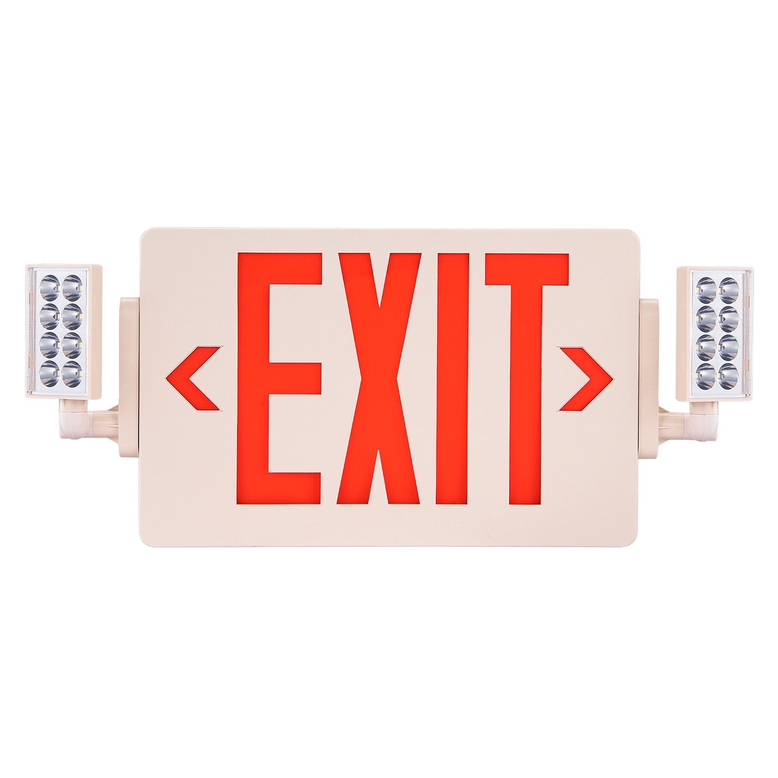 VEVOR LED Exit Sign with Emergency Lights, Two Heads Emergency Exit Light with Battery Backup, Combo Red Letter Fire Exit Lighting, Commercial Exit Signs for Business, White Tested to UL Standards 