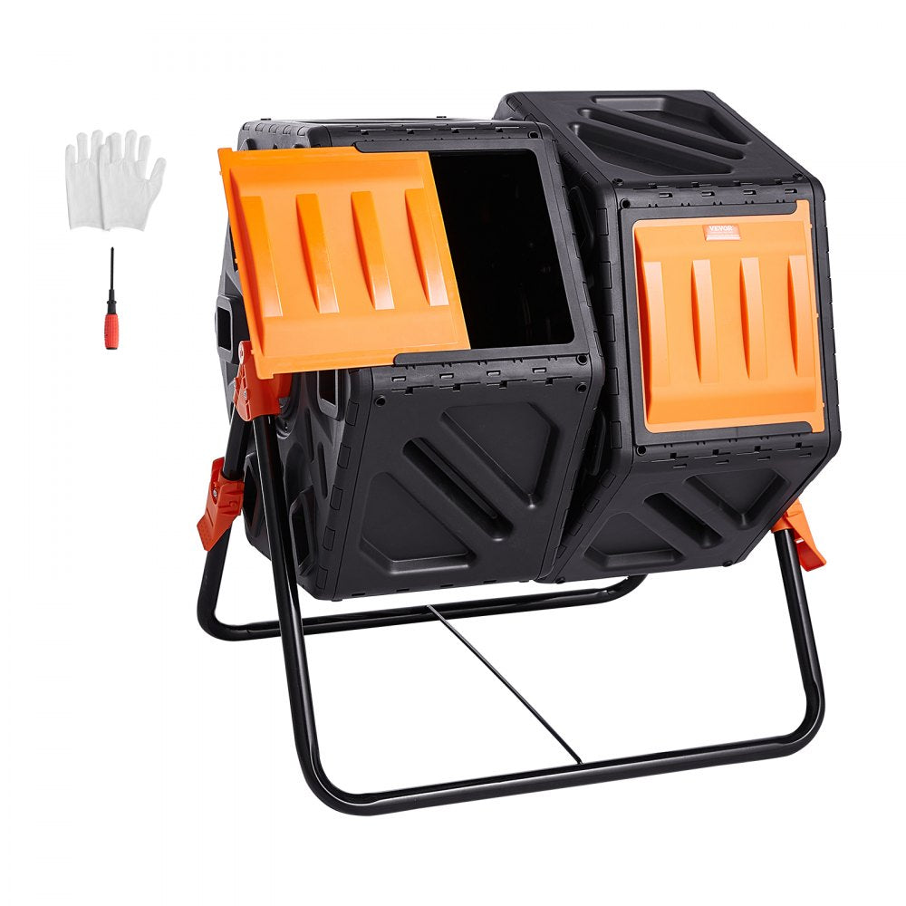 VEVOR Compost Bin, 37-Gal Dual Chamber Composting Tumbler, High Volume Two Rotating Chambers with 2 Sliding Door and Steel Frame, BPA Free Composter Bin Tumbler for Garden, Kitchen, Yard, Outdoor 