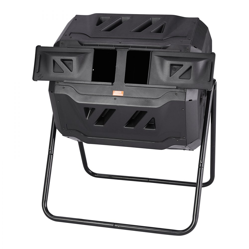 VEVOR Compost Bin, 43-Gal Dual Chamber Composting Tumbler, Large Tumbling Rotating Composter with 2 Sliding Doors and Steel Frame, BPA Free Composter Bin Tumbler for Garden, Kitchen, Yard, Outdoor 