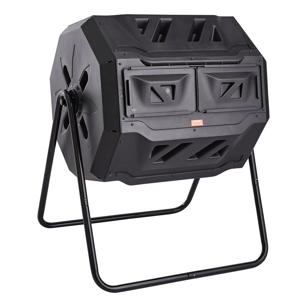 VEVOR Compost Bin, 43-Gal Dual Chamber Composting Tumbler, Large Tumbling Rotating Composter with 2 Sliding Doors and Steel Frame, BPA Free Composter Bin Tumbler for Garden, Kitchen, Yard, Outdoor 