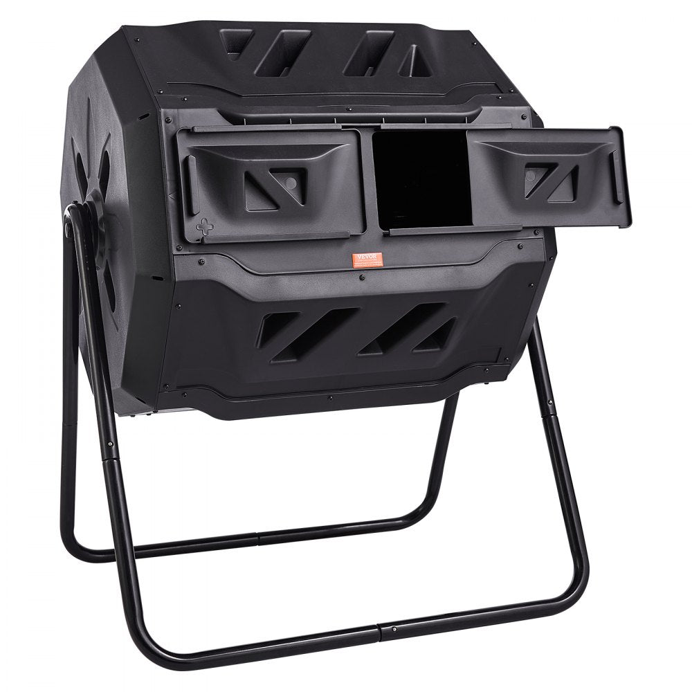 VEVOR Compost Bin, 43-Gal Dual Chamber Composting Tumbler, Large Tumbling Rotating Composter with 2 Sliding Doors and Steel Frame, BPA Free Composter Bin Tumbler for Garden, Kitchen, Yard, Outdoor 