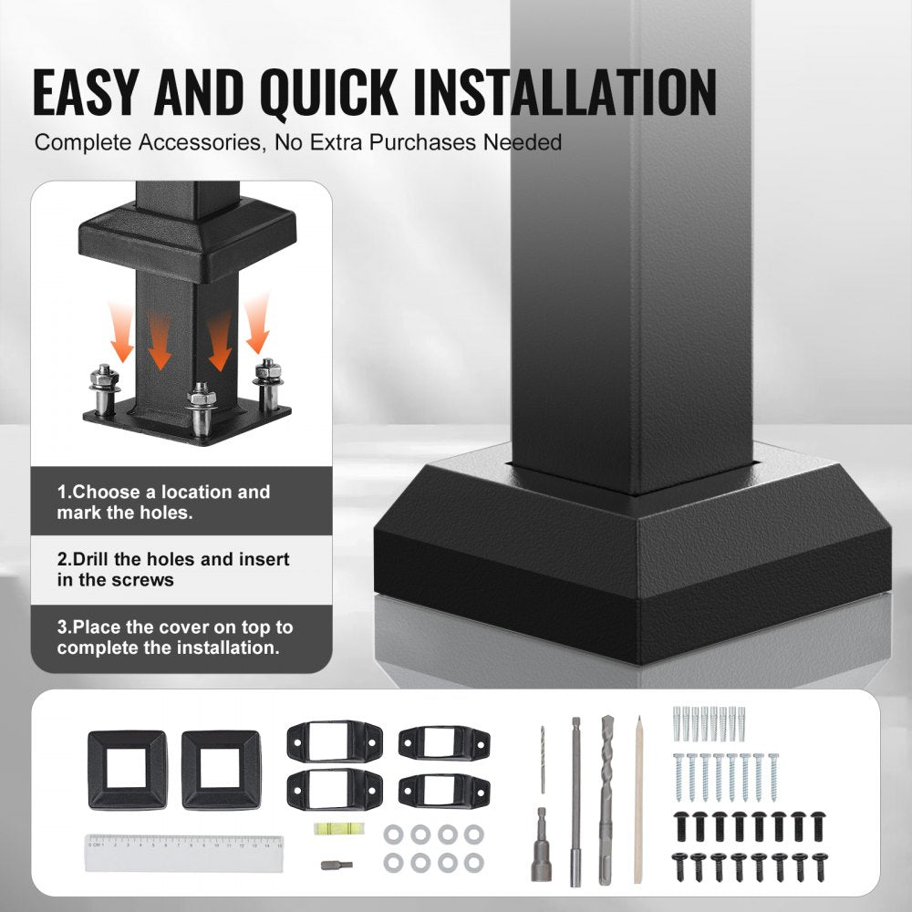 VEVOR 2-3 Handrails for Outdoor for Seniors Porch Deck Black Square Tube Steel 