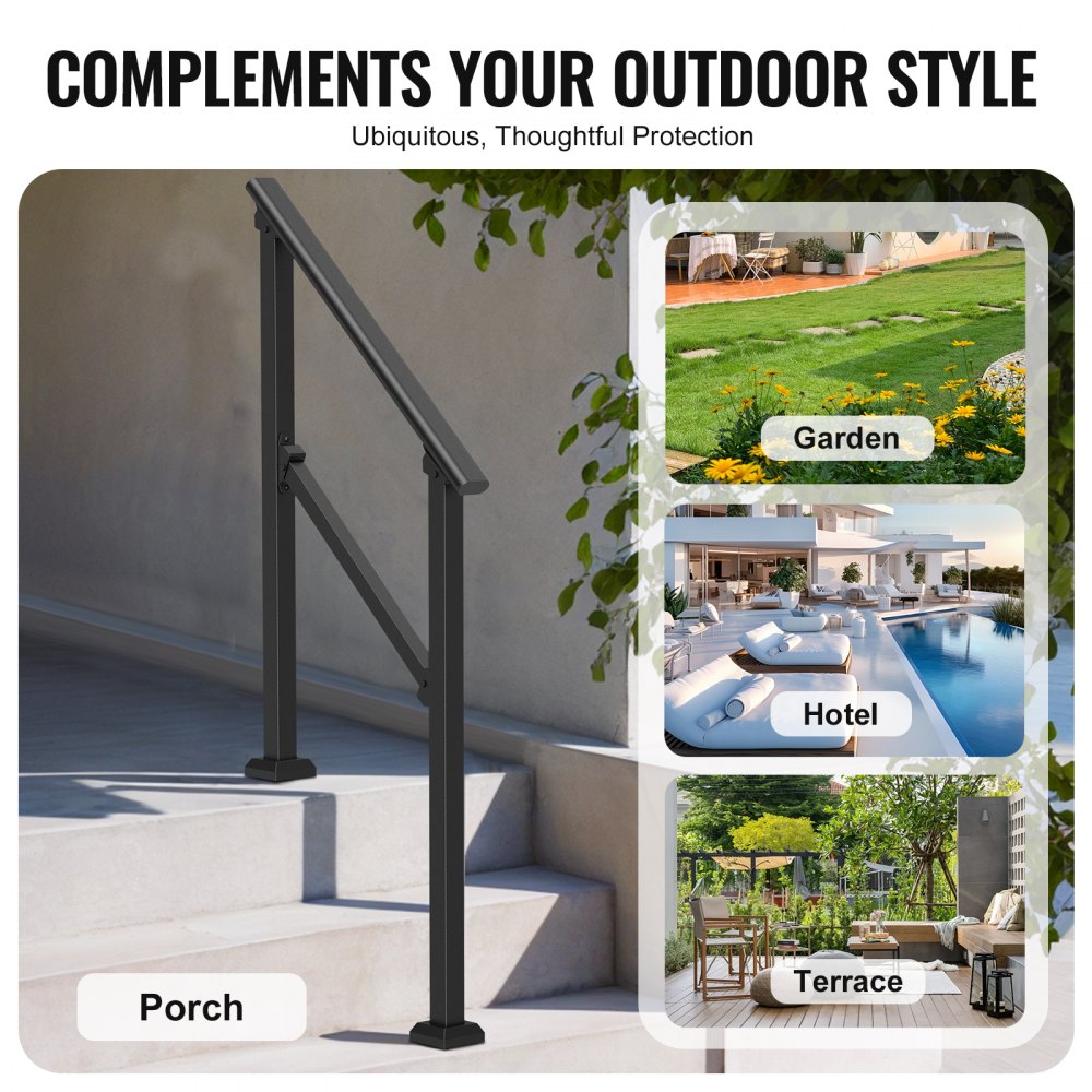 VEVOR 2-3 Handrails for Outdoor for Seniors Porch Deck Black Square Tube Steel 