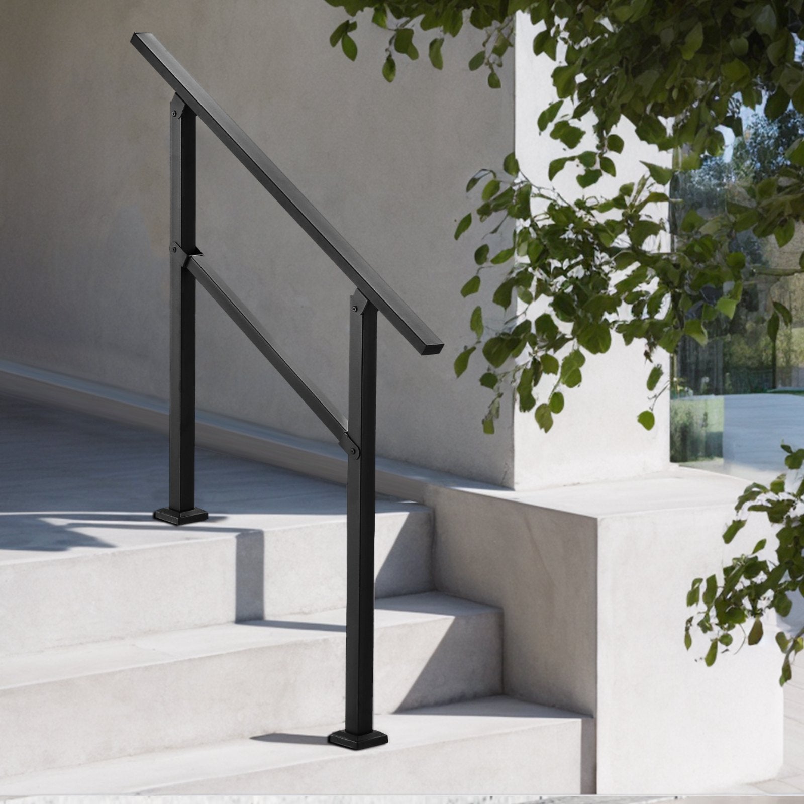 VEVOR Outdoor Handrails for 2-3 Step Stairs Black Square Tube Easy Install 