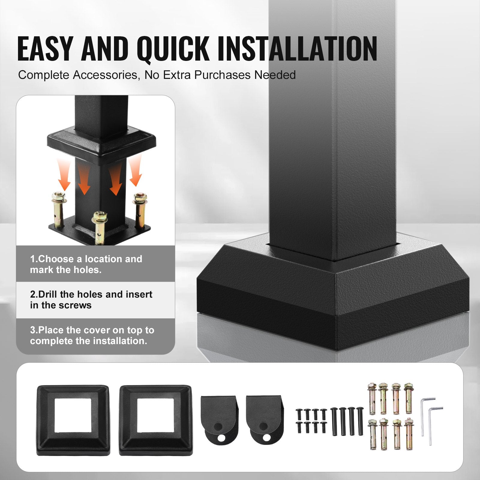 VEVOR Outdoor Handrails for 4-5 Step Stairs Black Square Tube Easy Install 