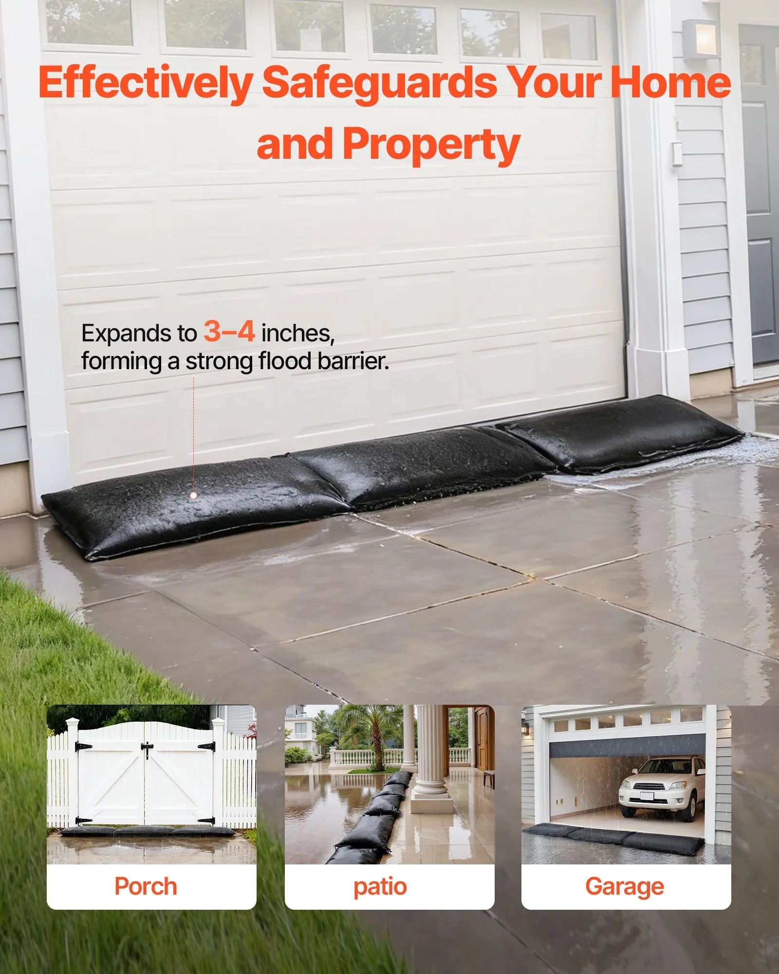 VEVOR Flood Barrier, 6 Pack, 2.7 x 1.4 ft Flood Bags Activated by Water, Reusable Water Absorbent Barrier, Sandless Sandbags Blockage, Flooding Prevention Bags for Home, Doorways, Basement, Garage 