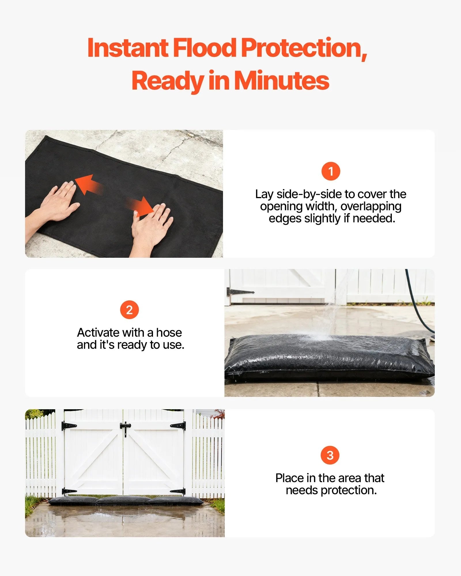 VEVOR Flood Barrier, 6 Pack, 2.7 x 1.4 ft Flood Bags Activated by Water, Reusable Water Absorbent Barrier, Sandless Sandbags Blockage, Flooding Prevention Bags for Home, Doorways, Basement, Garage 