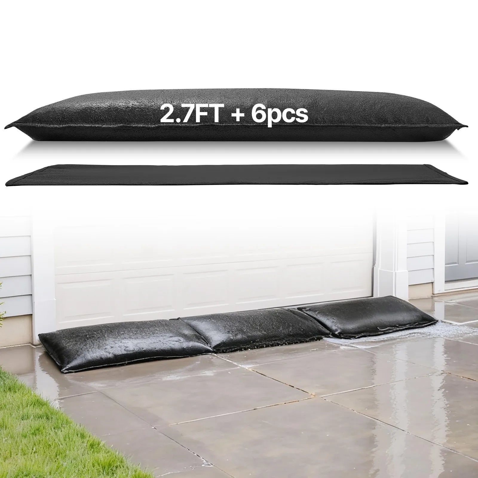 VEVOR Flood Barrier, 6 Pack, 2.7 x 1.4 ft Flood Bags Activated by Water, Reusable Water Absorbent Barrier, Sandless Sandbags Blockage, Flooding Prevention Bags for Home, Doorways, Basement, Garage 