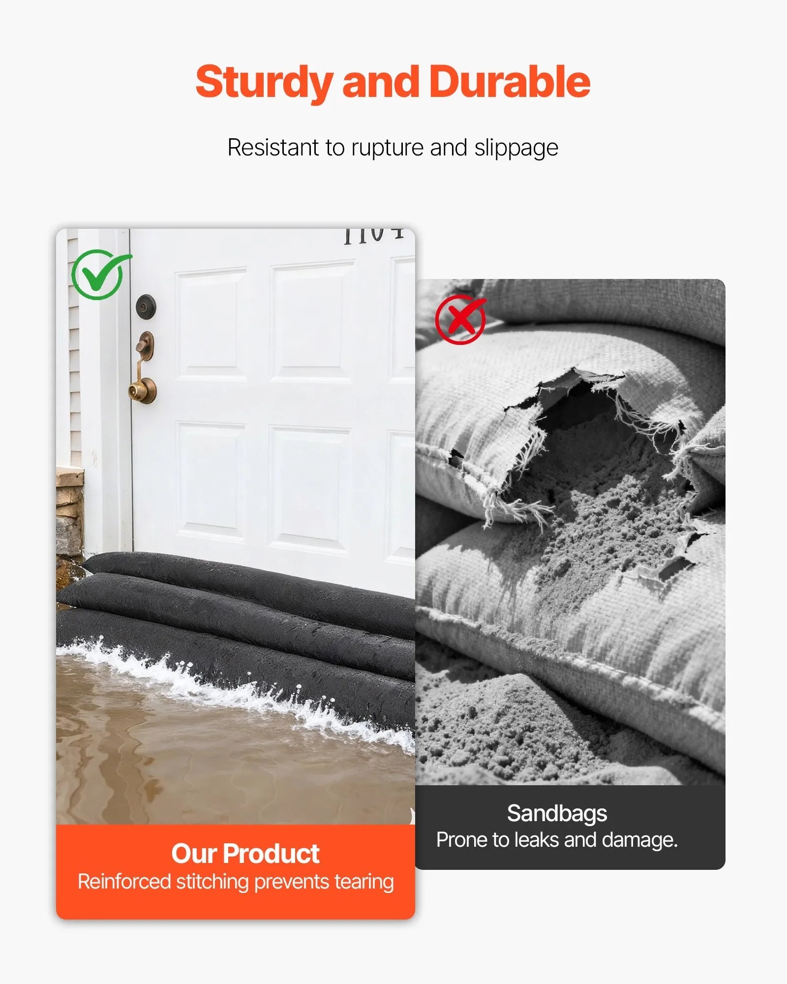 VEVOR Flood Barrier, 4 Pack, 5 x 0.7 ft Flood Bags Activated by Water, Reusable Water Absorbent Barrier, Sandless Sandbags Blockage, Flooding Prevention Bags for Home, Doorway, Basement, Garage 