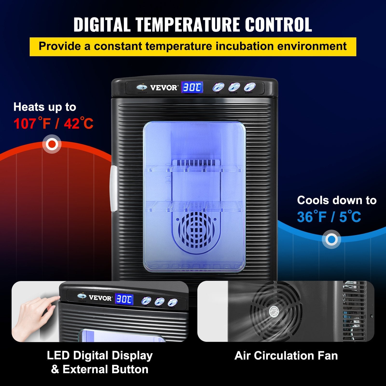 VEVOR Reptile Incubator 25L Digital Egg Incubator 2-60°C for Small Reptiles 